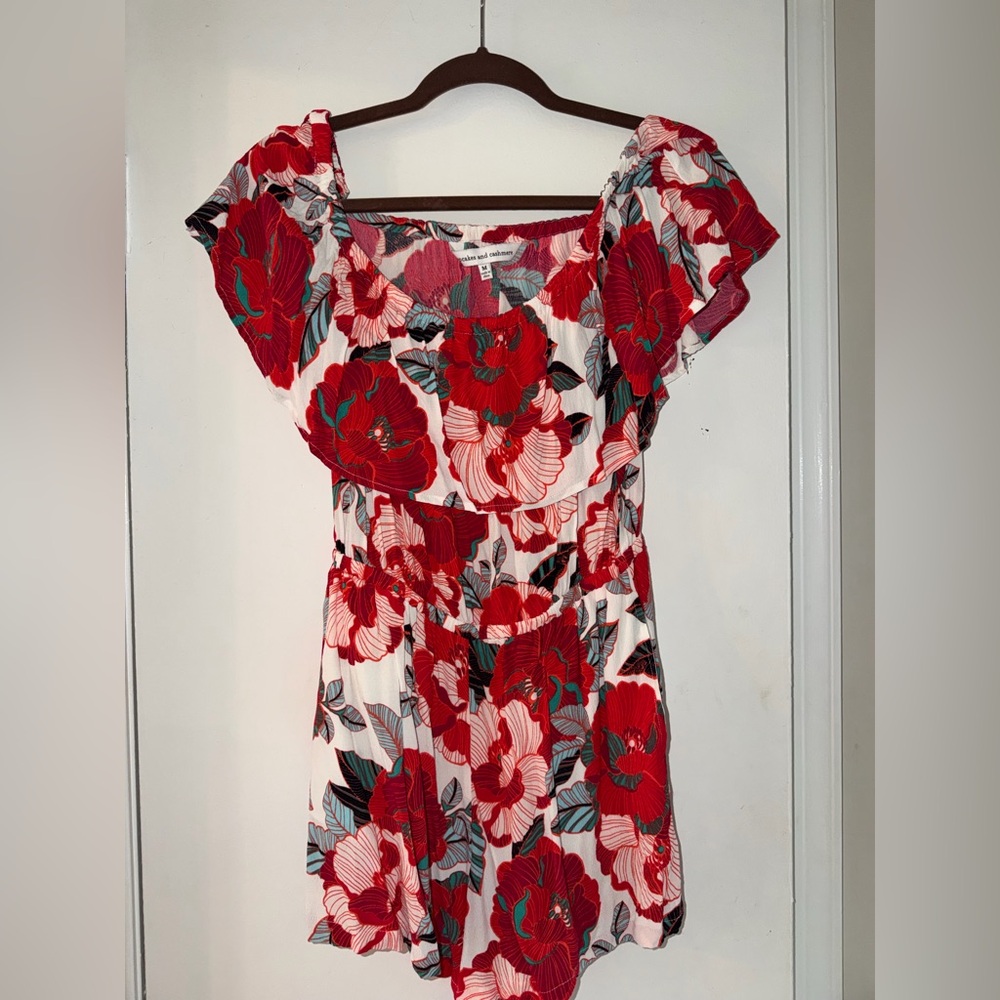 Floral Red and White Women's romper size M resort wear